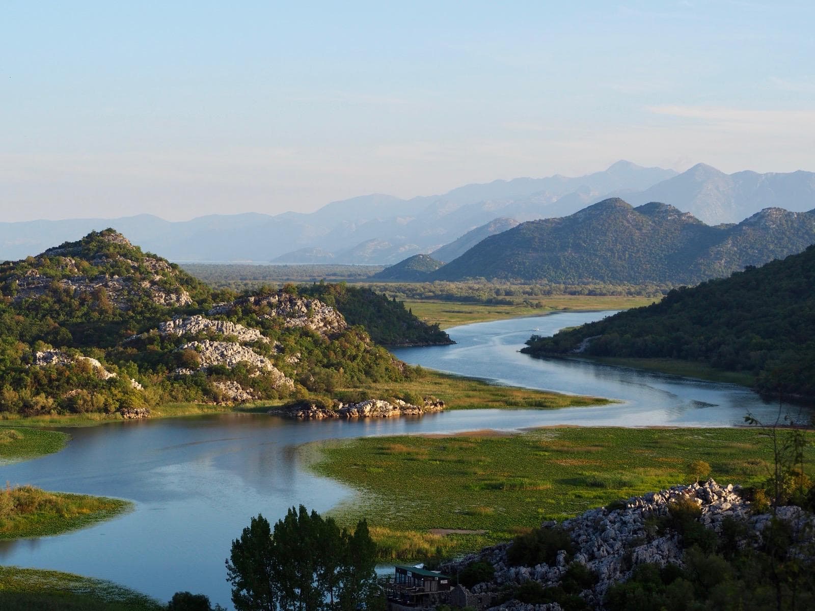 Open water and islands of Lake Skadar, Montenegro